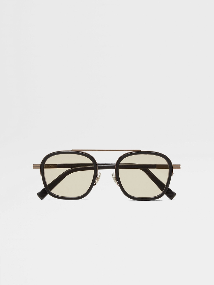 Gafas de sol Orizzonte I de acetato metálico y cuero negro
