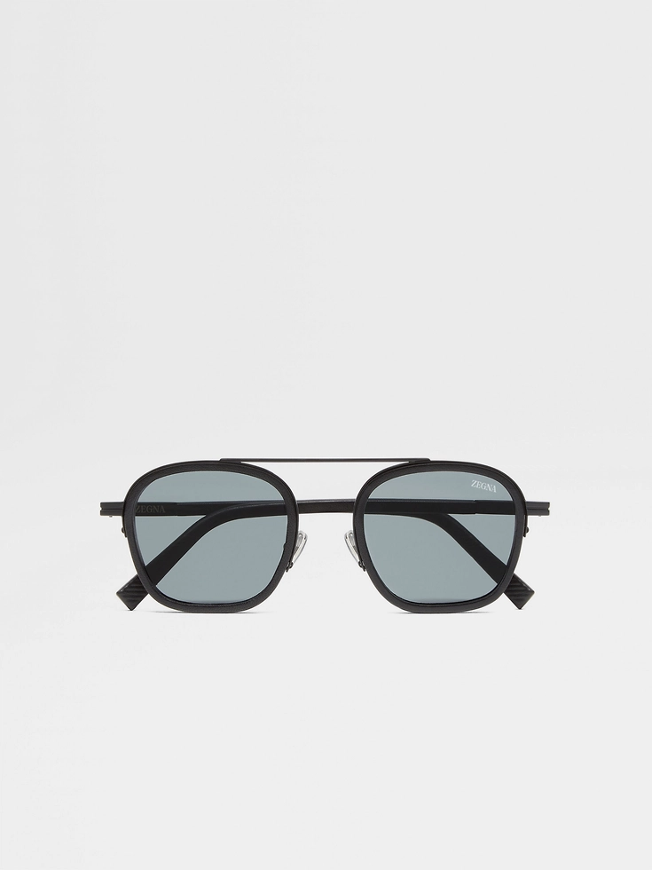 Gafas de sol Orizzonte I de acetato metálico y cuero negro