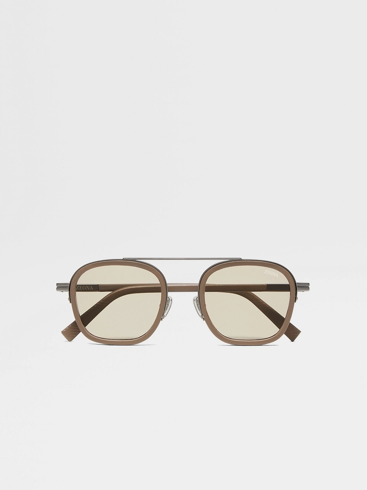 Gafas de sol Orizzonte I de acetato metálico y piel en beige oscuro
