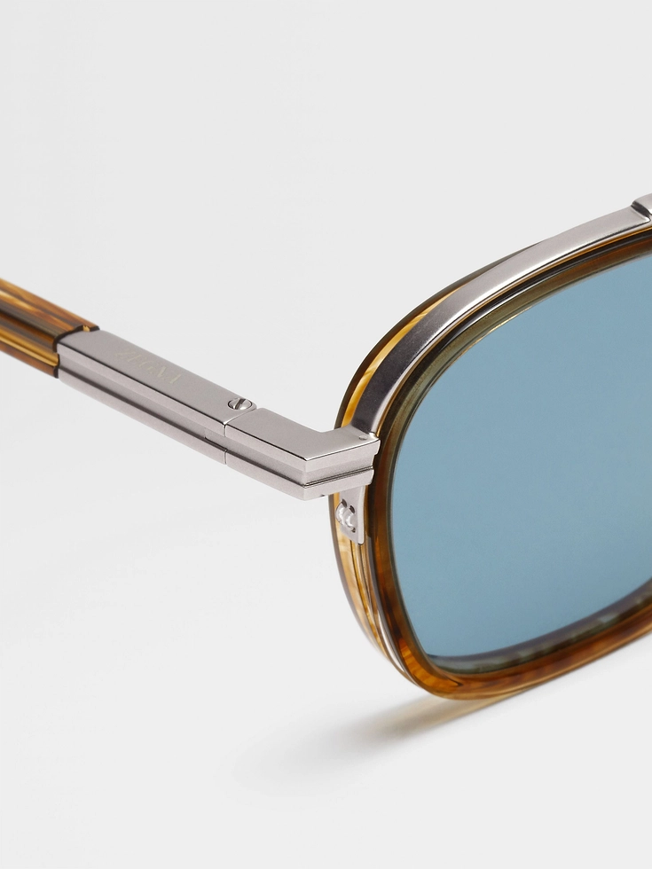 Gafas de sol Orizzonte I de acetato y metal color marrón claro transparente Havana