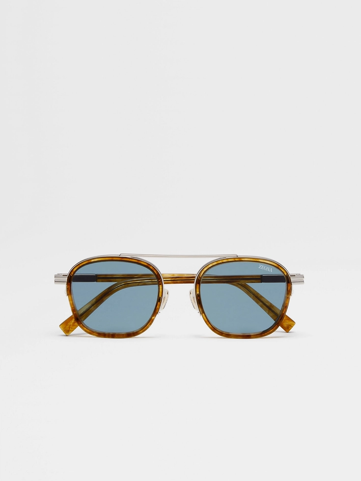 Gafas de sol Orizzonte I de acetato y metal color marrón claro transparente Havana