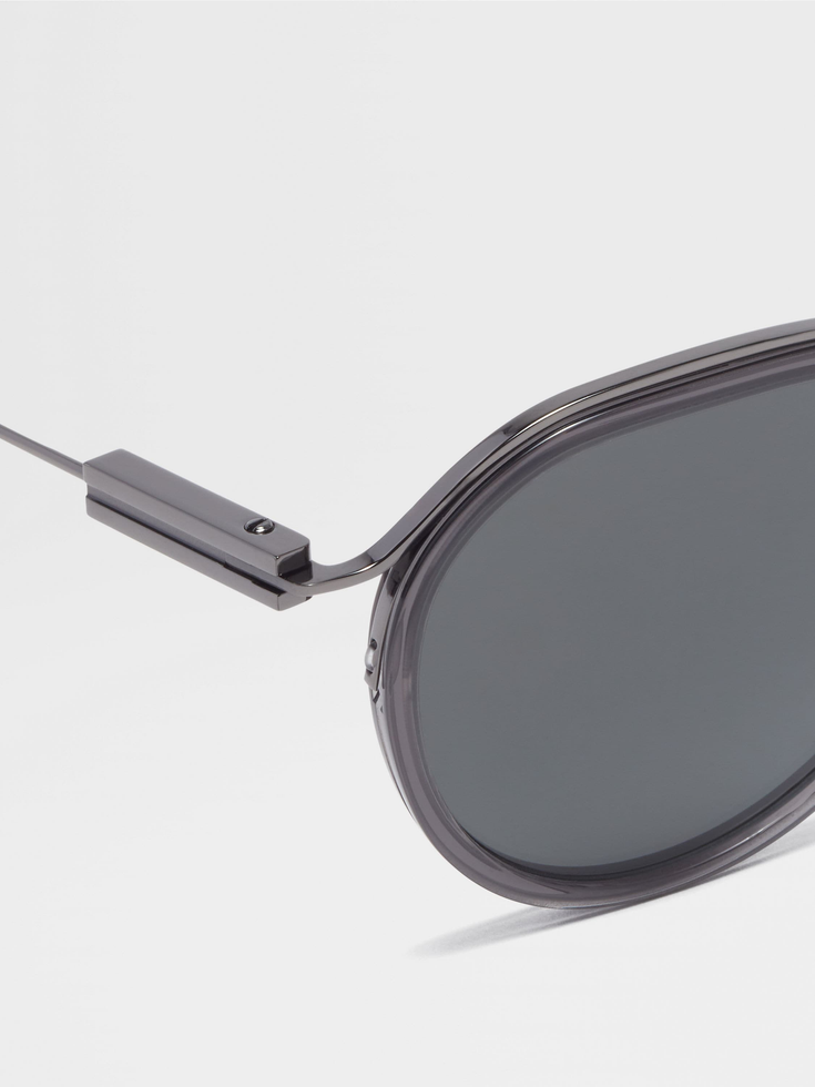 Gafas de sol de acetato de rutenio gris transparente y oscuro y metal