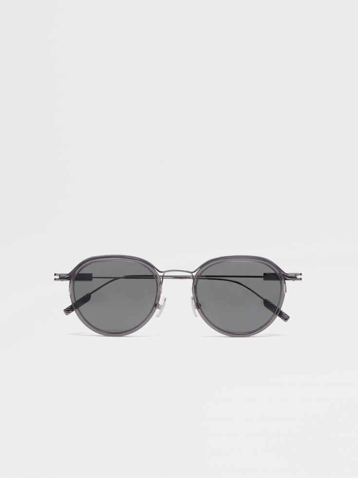 Gafas de sol de acetato de rutenio gris transparente y oscuro y metal