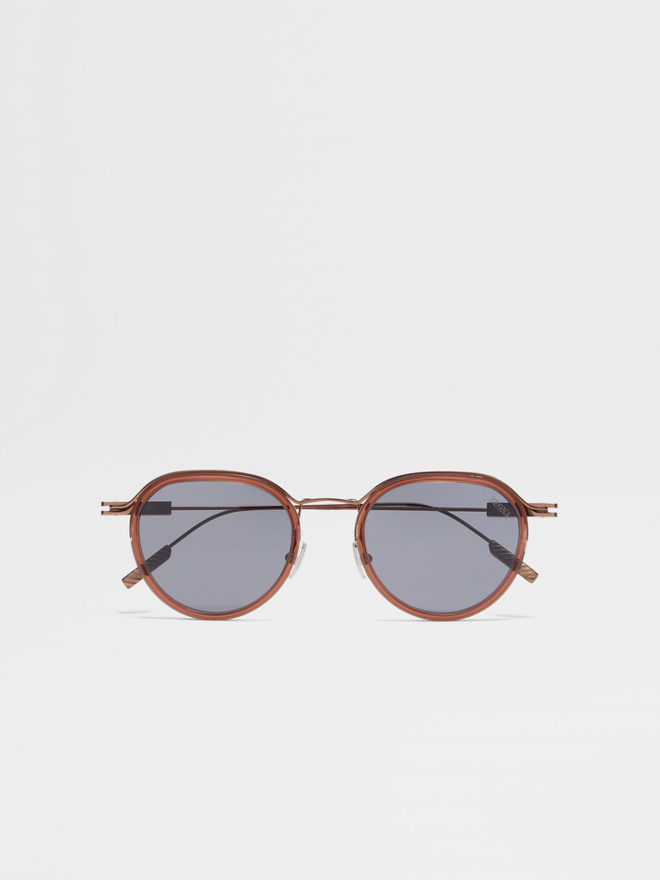 Gafas de sol de acetato marrón transparente y metal