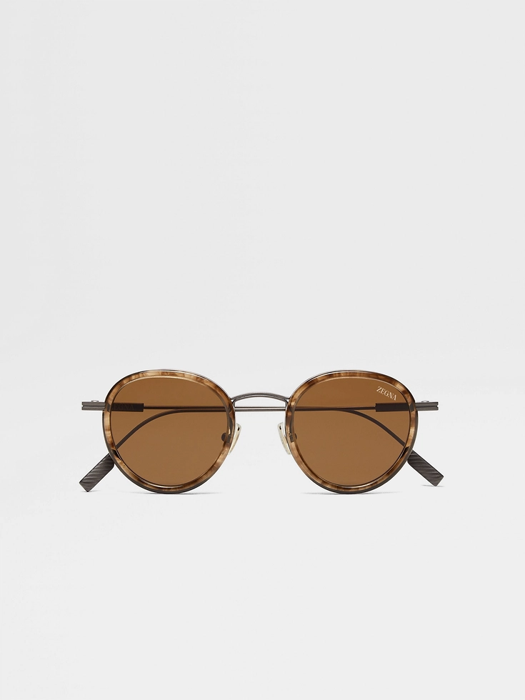 Gafas de sol de titanio y acetato color marrón habano