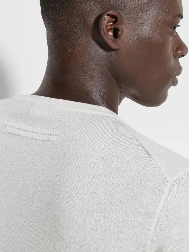 Jersey de cuello redondo Cashseta blanco jaspeado