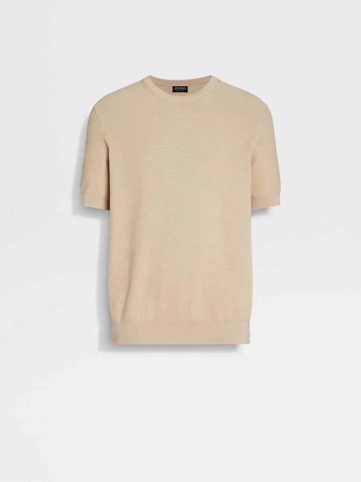 Jersey de cuello redondo de algodón premium beige claro