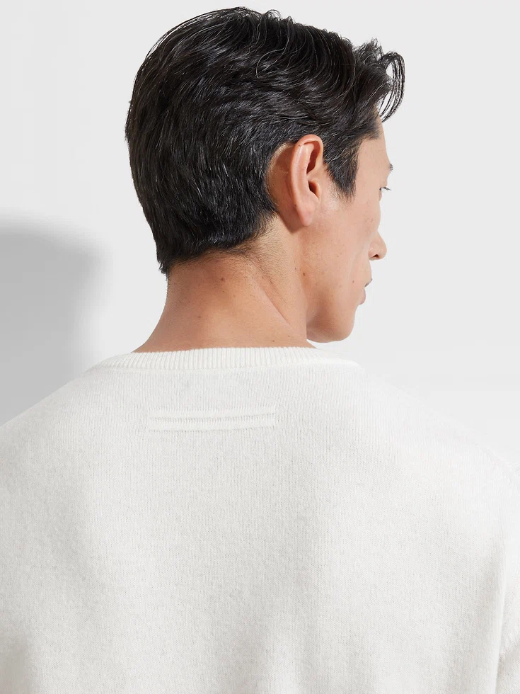 Jersey de cuello redondo de cachemir Oasi Mélange blanco