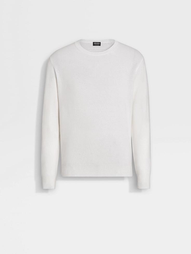 Jersey de cuello redondo de cachemir Oasi Mélange blanco