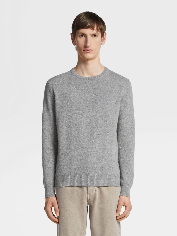 Jersey de cuello redondo de cachemira Oasi gris Mélange