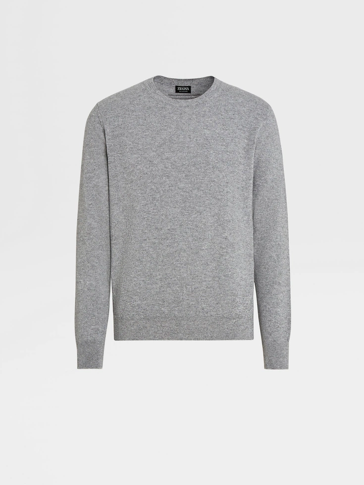 Jersey de cuello redondo de cachemira Oasi gris Mélange