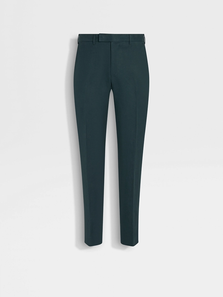 Pantalones Oasi Lino con flores azules en azul verdoso oscuro