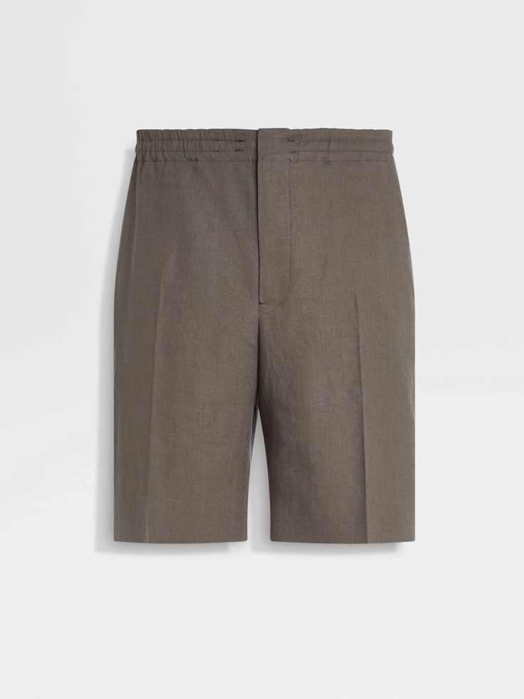 Pantalones cortos de lino Oasi color topo oscuro