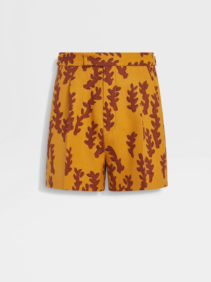 Pantalones cortos de lino Oasi en color ocre y rojo ladrillo