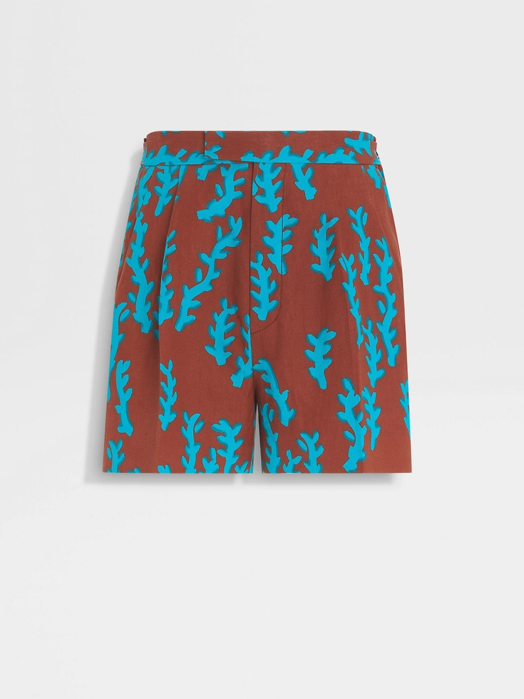Pantalones cortos de lino Oasi en rojo ladrillo y azul verdoso brillante