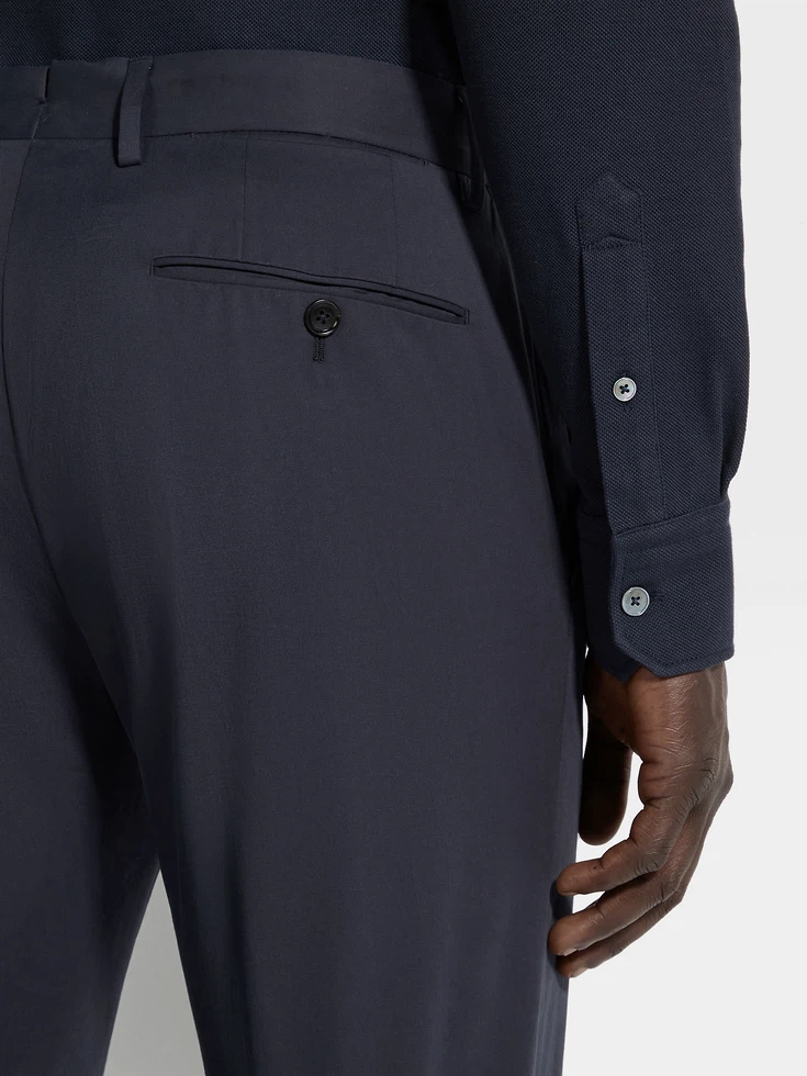 Pantalones de algodón elástico azul marino