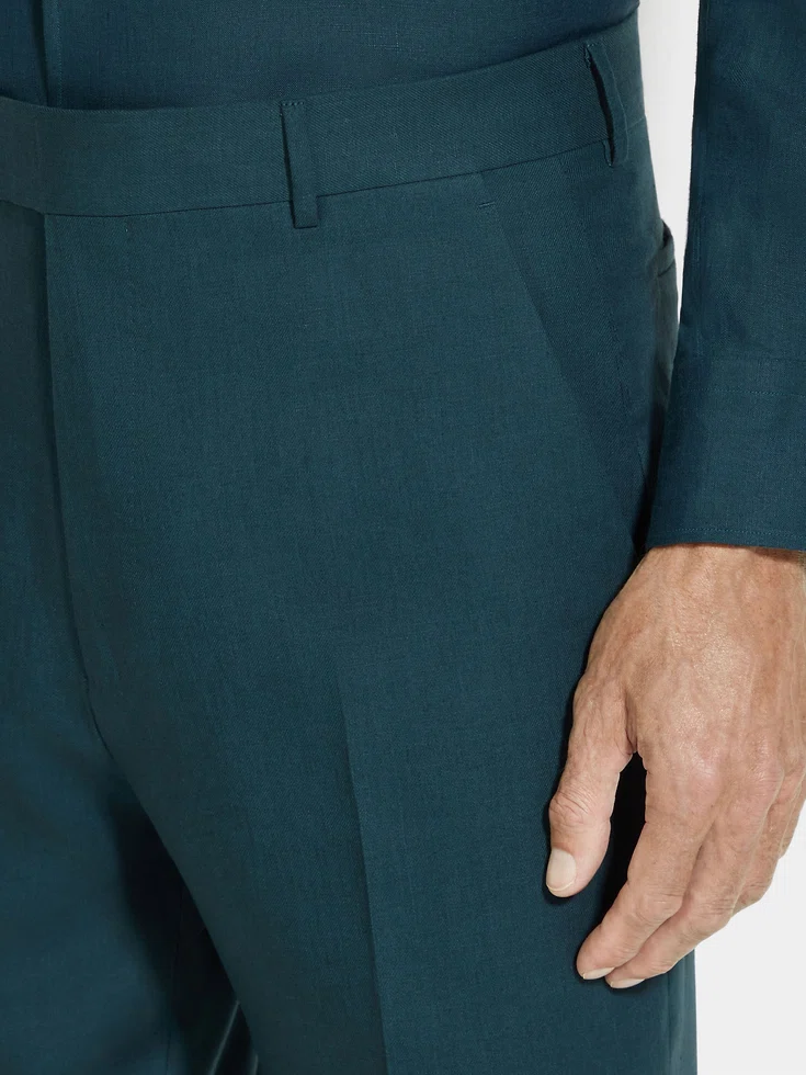 Pantalones de lino Oasi azul verdoso oscuro