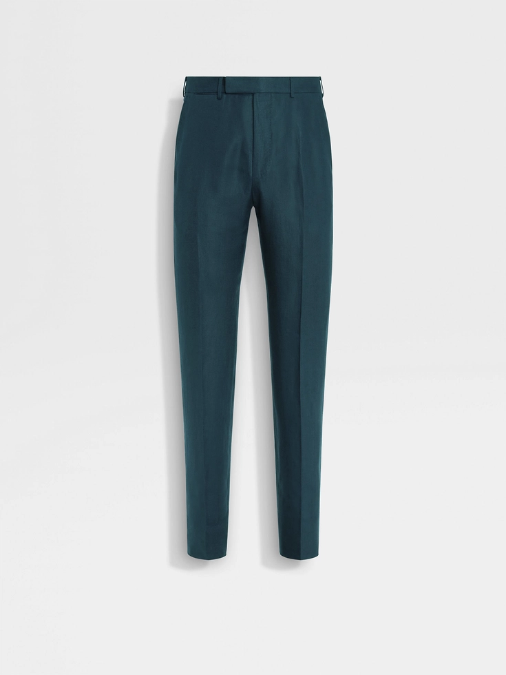 Pantalones de lino Oasi azul verdoso oscuro