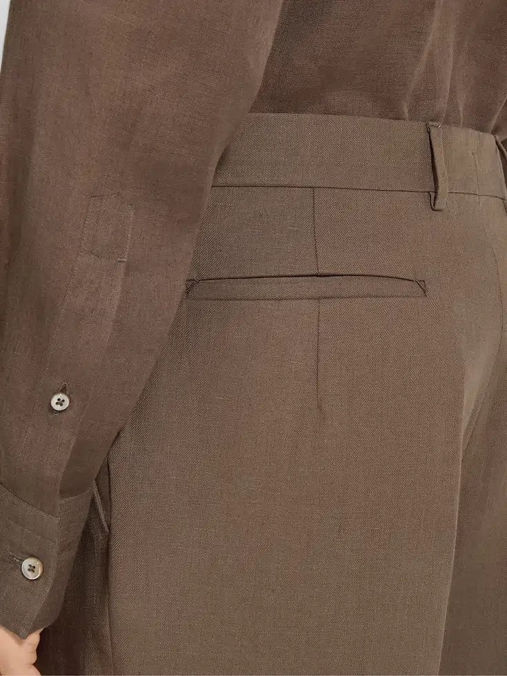 Pantalones de lino Oasi color topo oscuro