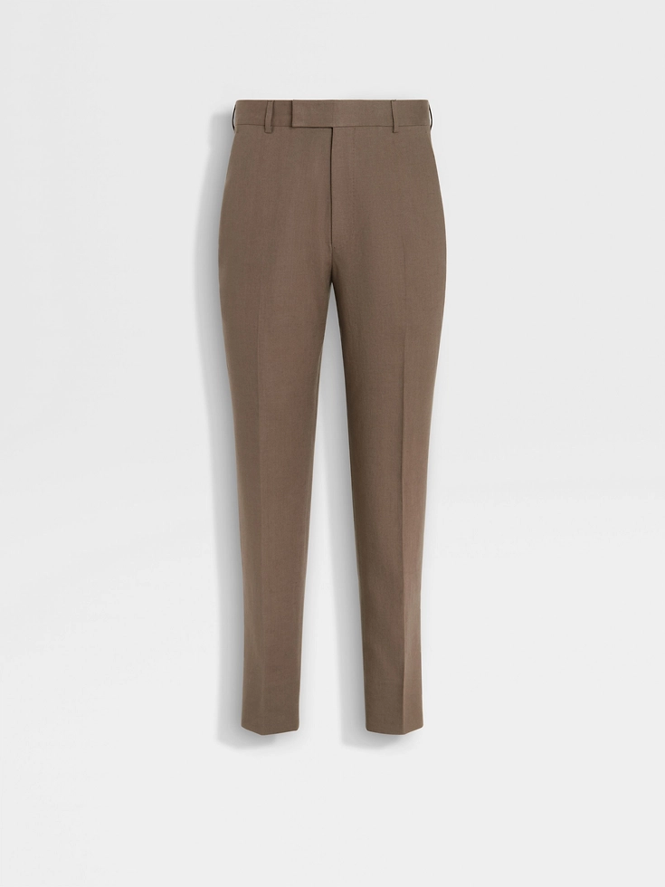 Pantalones de lino Oasi color topo oscuro