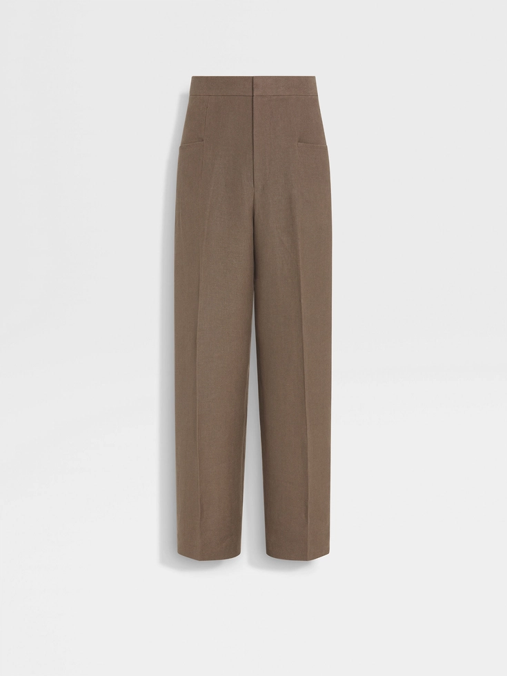 Pantalones de lino Oasi color topo oscuro