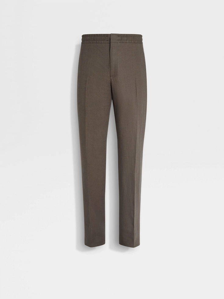 Pantalones de lino Oasi color topo oscuro