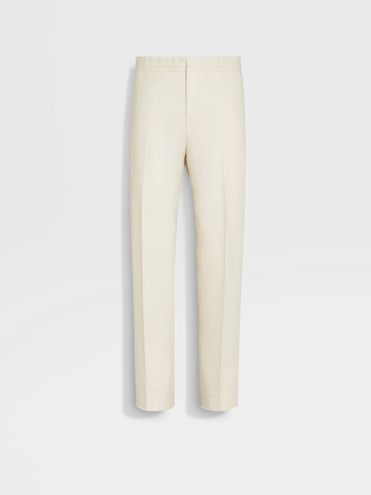 Pantalones de lino Oasi en blanco roto