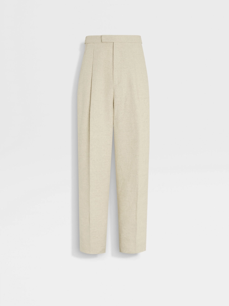 Pantalones de mezcla de lino y seda beige claro