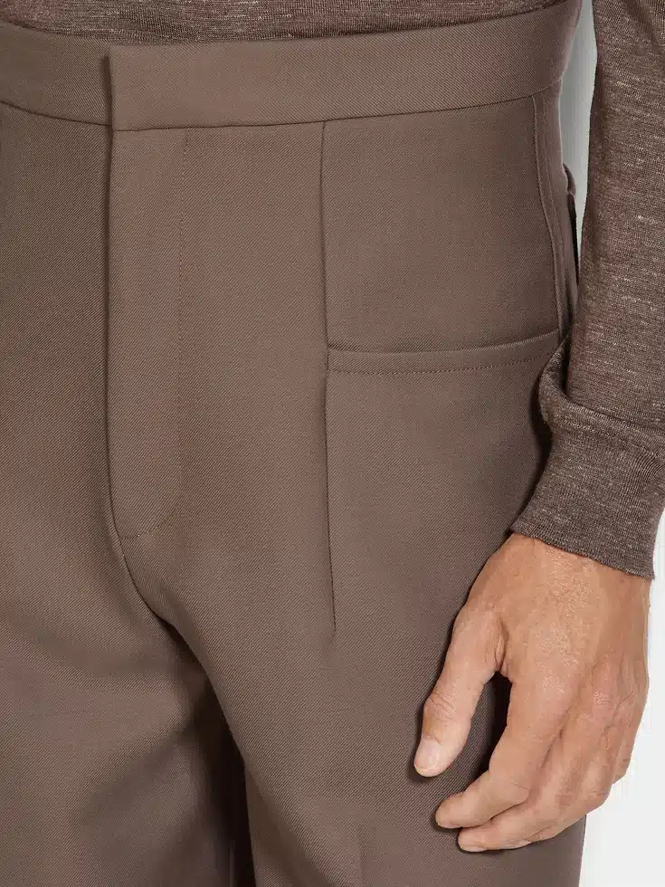 Pantalones de seda y lana color topo oscuro