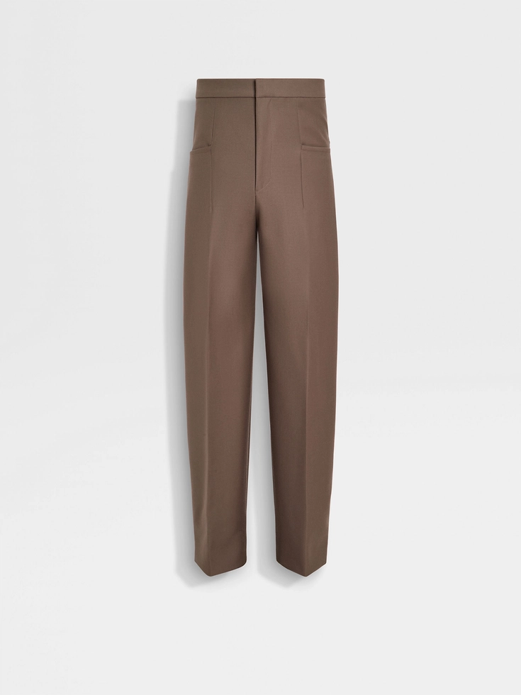 Pantalones de seda y lana color topo oscuro