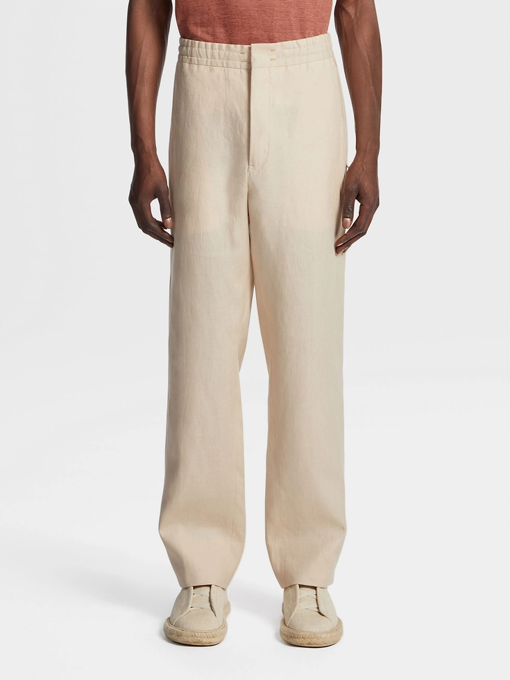Pantalones deportivos de lino blanco roto