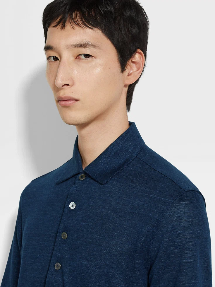 Polo azul marino Oasi Lino