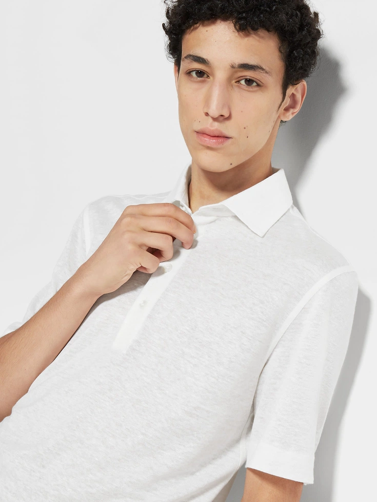 Polo de lino blanco óptico