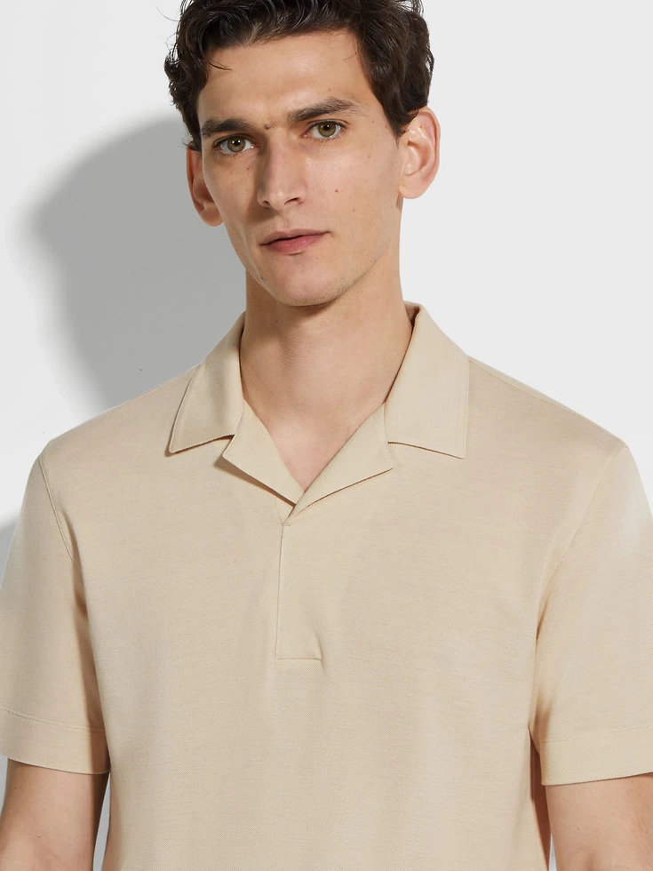 Polo de piqué de seda y algodón beige claro
