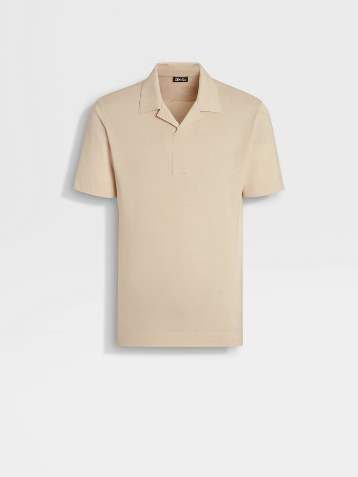 Polo de piqué de seda y algodón beige claro