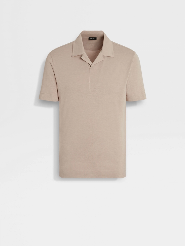 Polo de piqué de seda y algodón en color topo claro