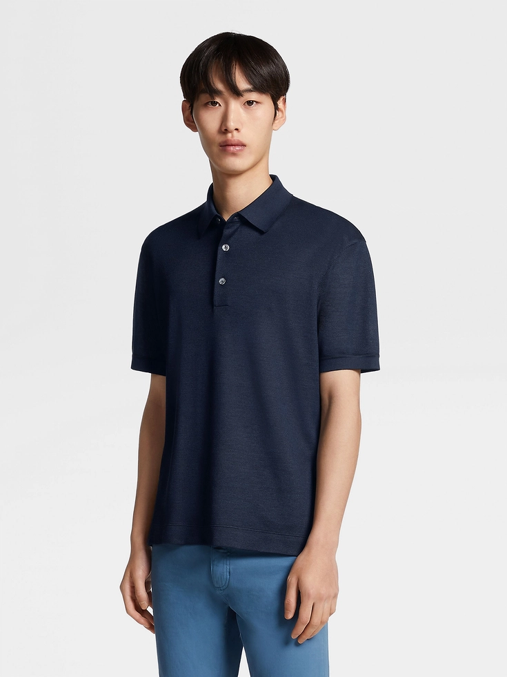 Polo de seda Zegna azul oscuro