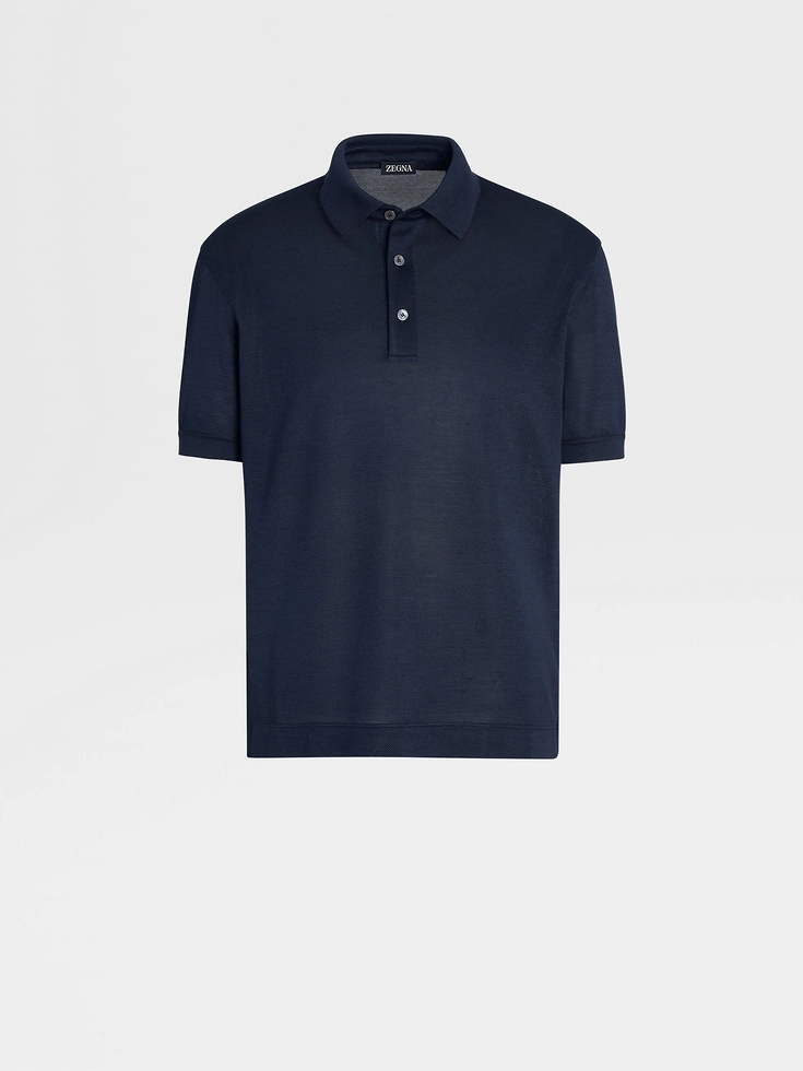 Polo de seda Zegna azul oscuro