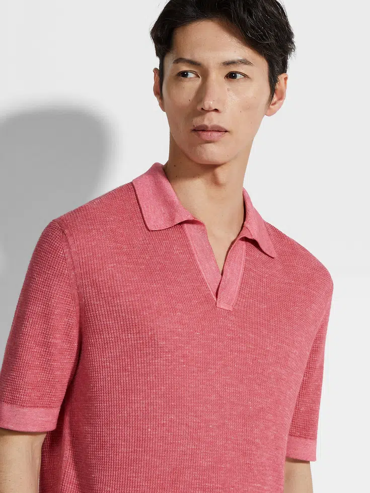 Polo de seda, cachemira y lino fucsia jaspeado