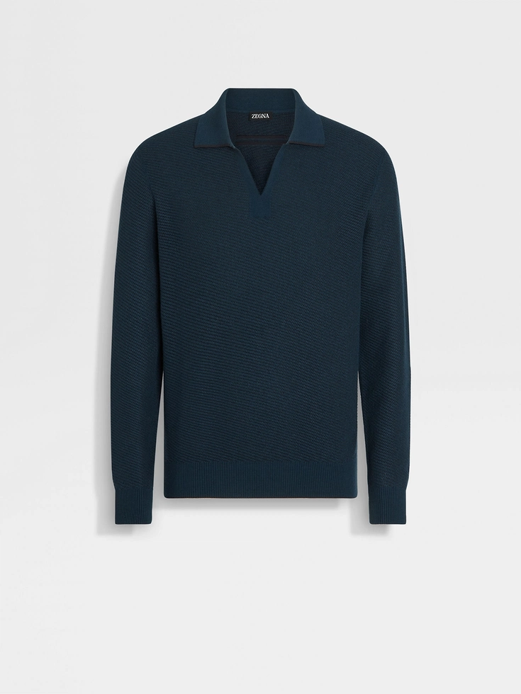 Polo de seda y cachemira azul verdoso oscuro