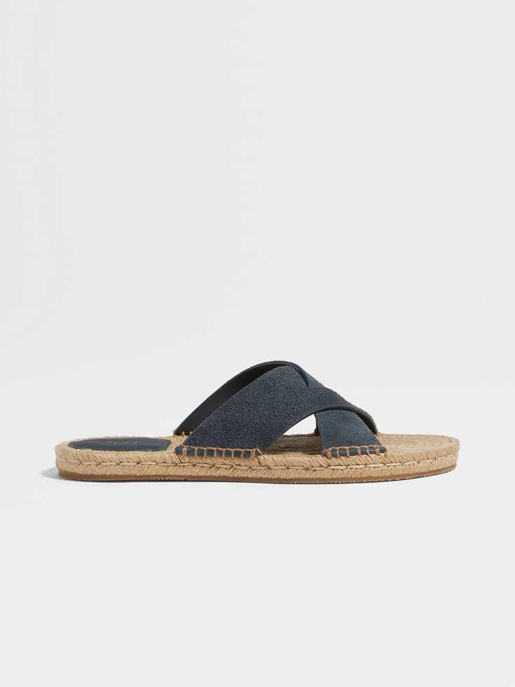 Sandalias de alpargatas de ante azul verdoso oscuro