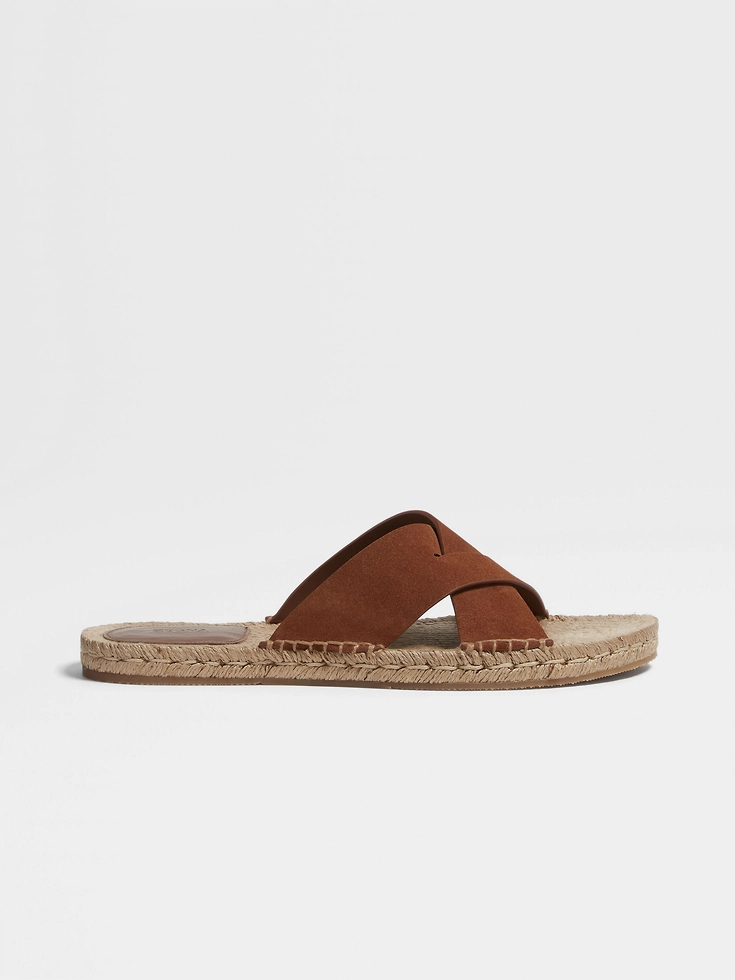 Sandalias de alpargatas de ante con follaje oscuro