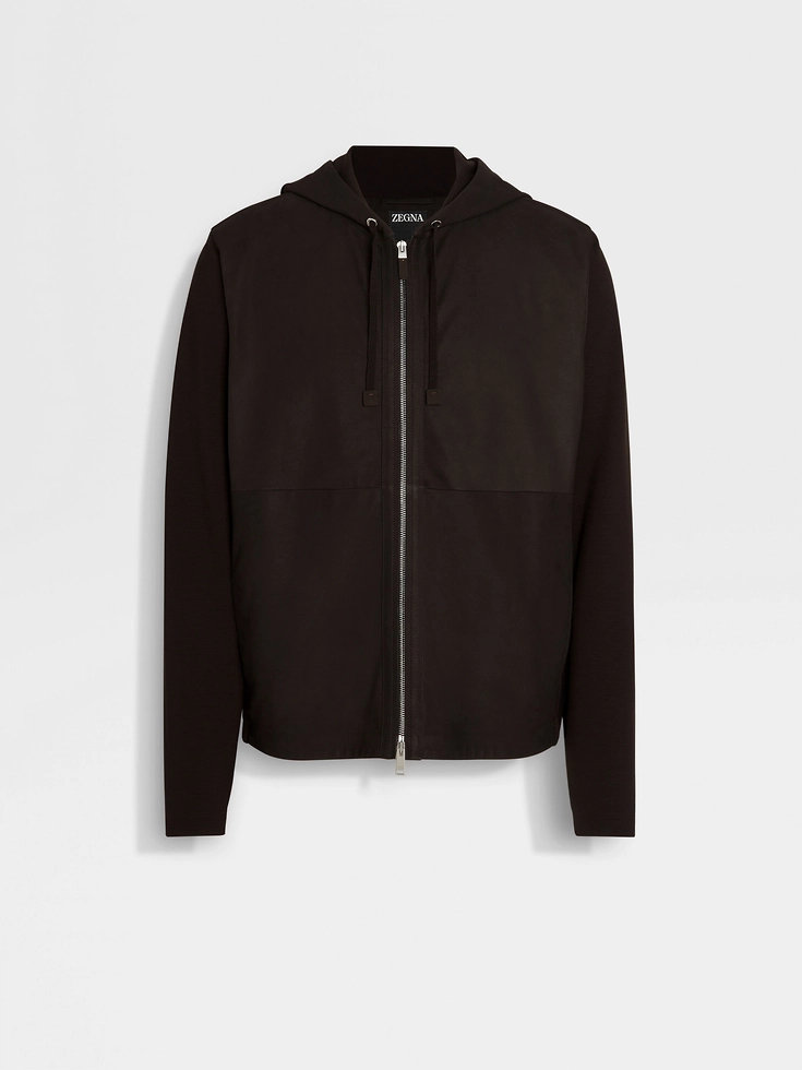 Sudadera con capucha de lana y SECONDSKIN marrón oscuro