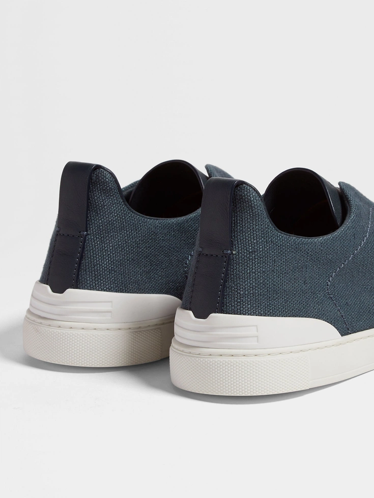 Zapatillas deportivas de algodón, lino y cuero con triple costura™ en azul verdoso oscuro