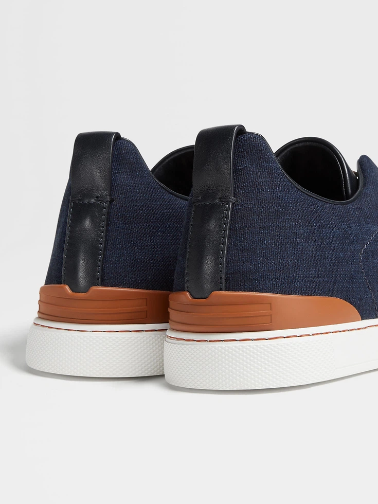 Zapatillas deportivas de mezclilla de algodón azul marino con triple puntada™