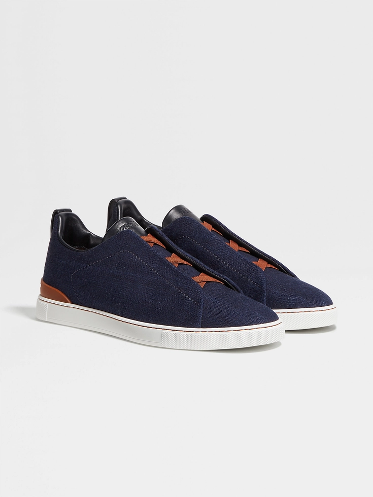 Zapatillas deportivas de mezclilla de algodón azul marino con triple puntada™