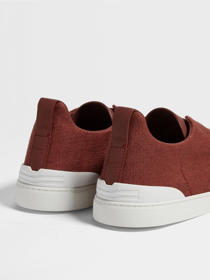 Zapatillas deportivas rojas de algodón, lino y cuero con triple costura™