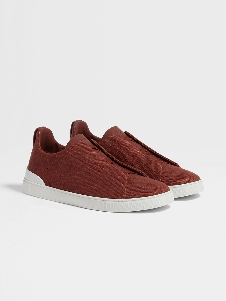 Zapatillas deportivas rojas de algodón, lino y cuero con triple costura™